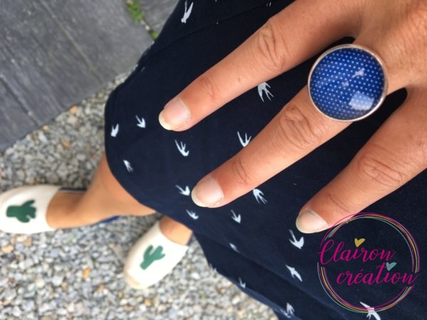 Bague motif bleu pois blancs (4)
