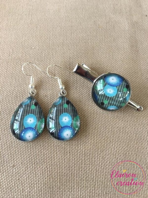 Boucles motif japonisant fleuri + barrette