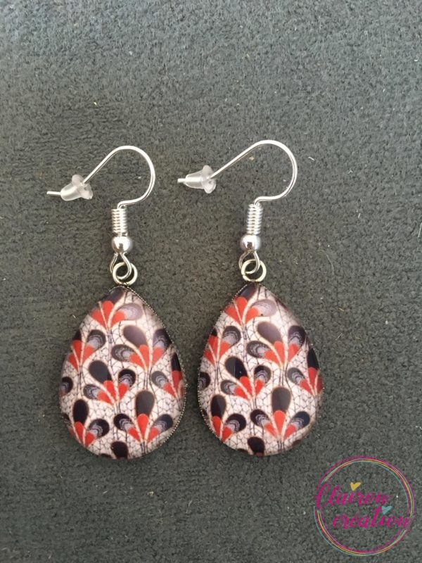 Boucles format goutte plume bleue marine et rouge