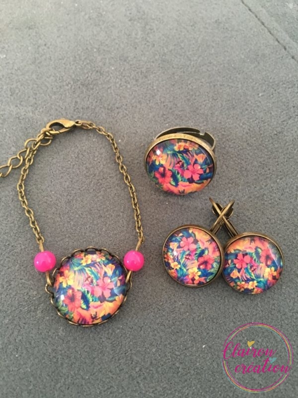 Parure motif tropical coloré