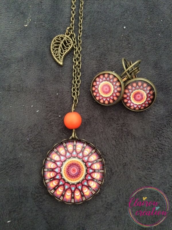 Sautoir et boucles Mandala orange