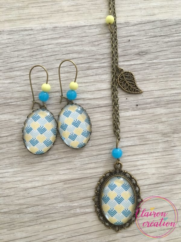 Parure triangle jaune / bleu