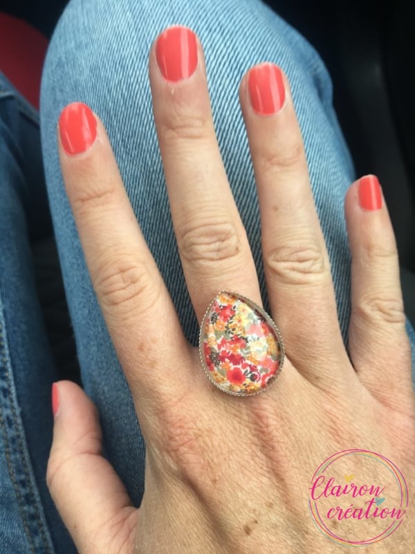 Bague goutte motif liberty rouge orange