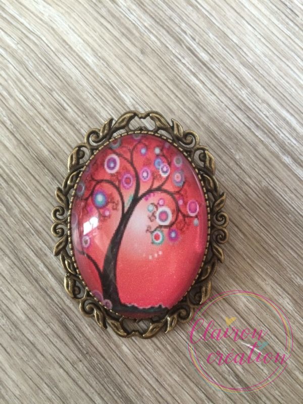 Broche vintage arbre magique rose