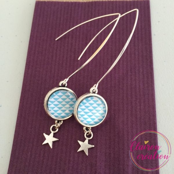 Boucles hameçon triangles bleus