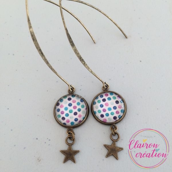 Boucles hameçon Pois violets roses
