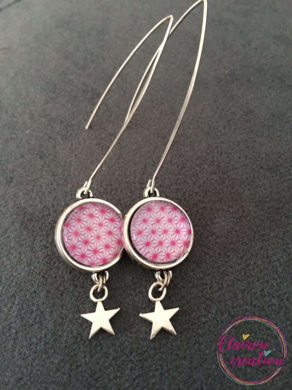 Boucles hameçon motif rose