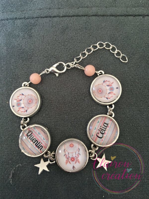 Bracelet multi-médaillons attrape rêve et prénoms personnalisables
