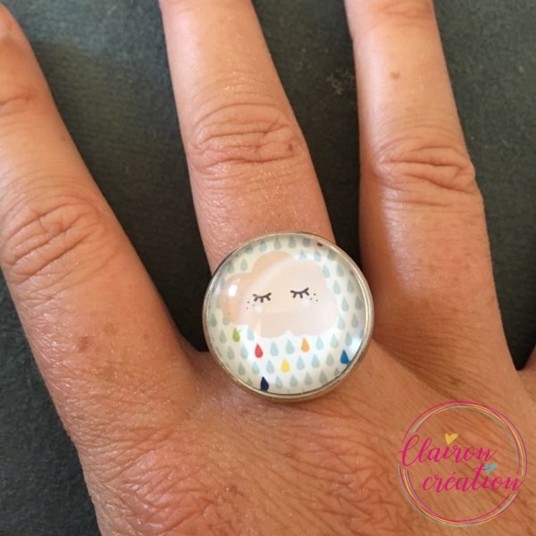 Bague Nuage et ses gouttes de pluie colorées