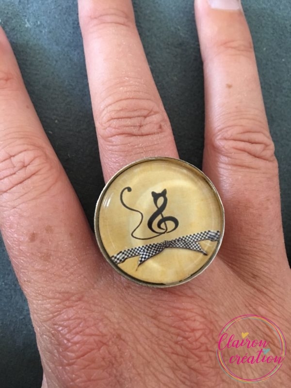 Bague Ronde, motif chat clé de sol