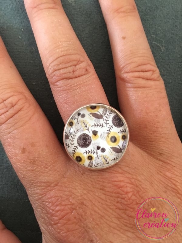 Bague Méli-Mélo fleuri jaune et noir