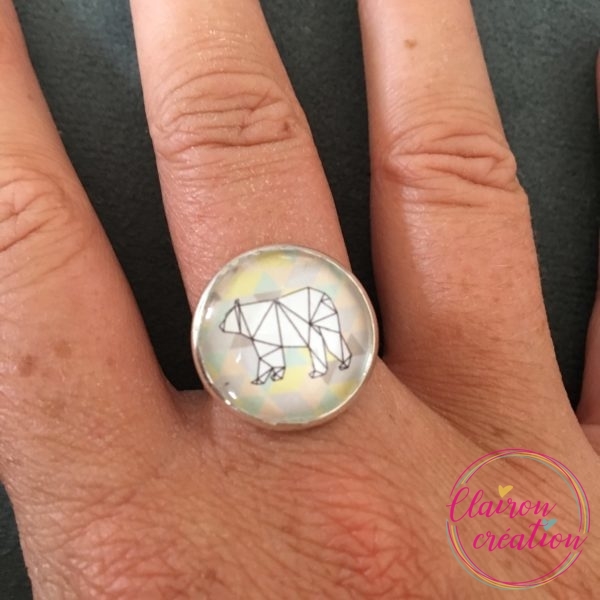 Bague Ours en Origami PAstel