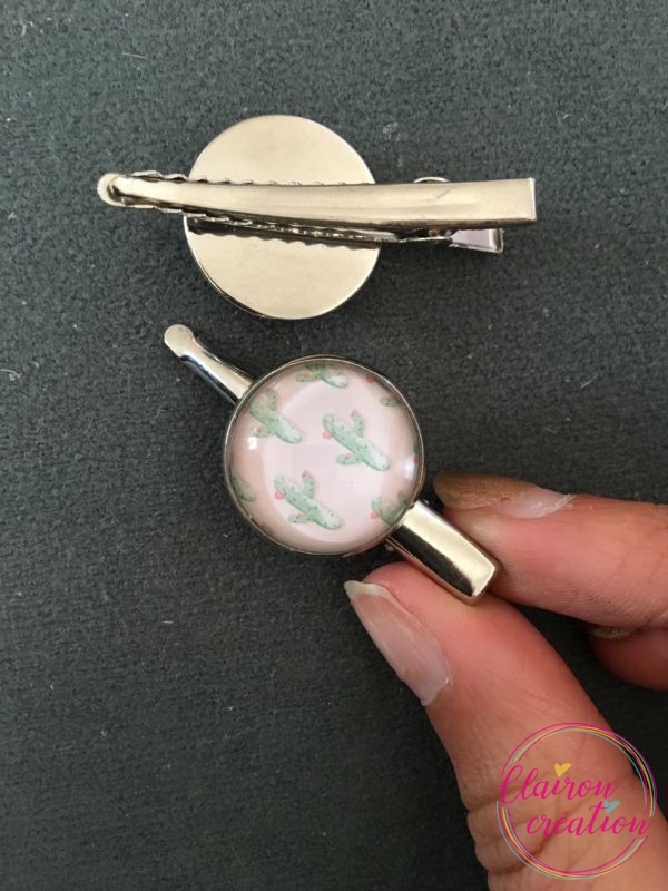 Barrette Cactus fond rose pastel