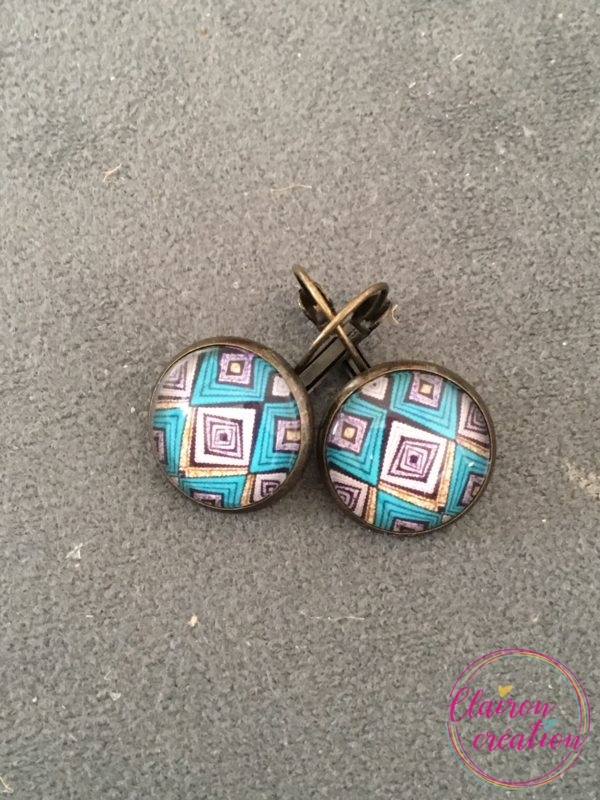 Boucles Dormeuses losange turquoise et Or