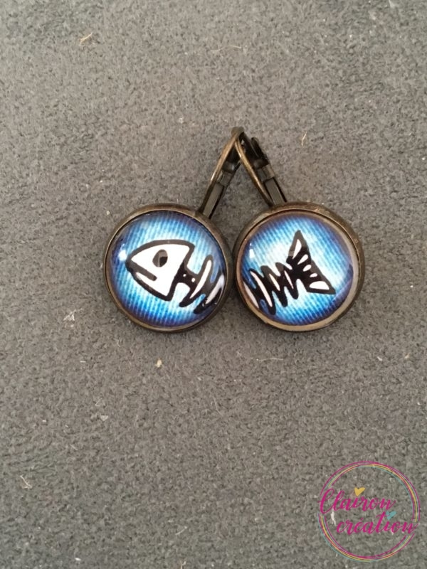 Boucles dormeuse Poisson en deux parties