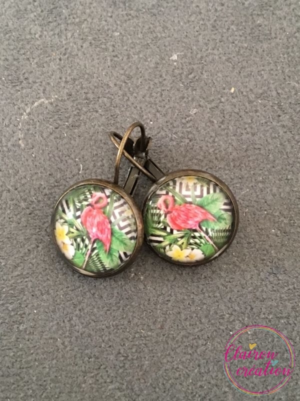 Boucles Dormeuses Flamand Rose fond tropical