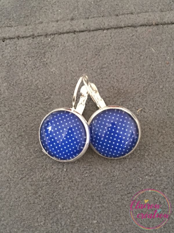 Boucles format dormeuse pois bleu et blanc