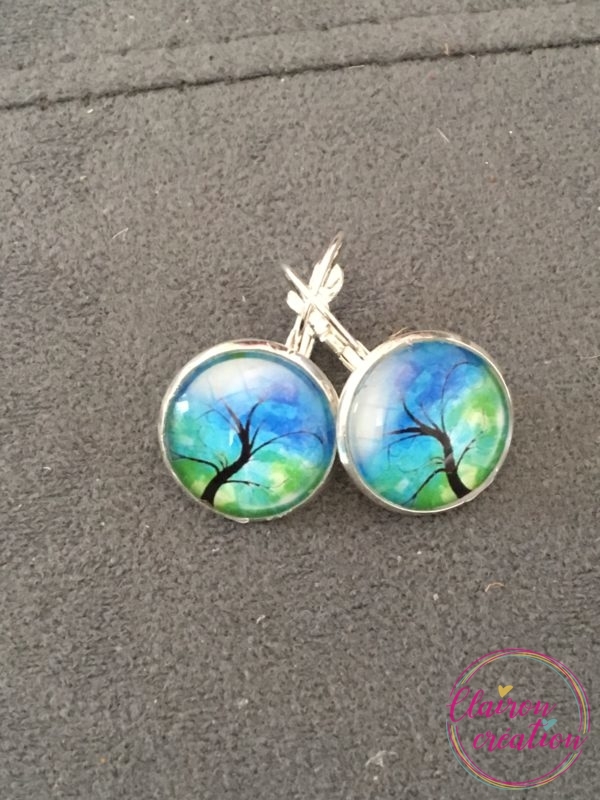 Boucles Dormeuses Arbre Magique Bleu / Vert