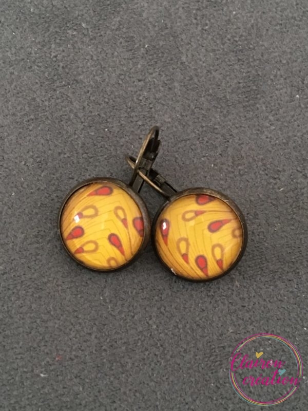 Boucles Dormeuses gouttes moutarde et rouge