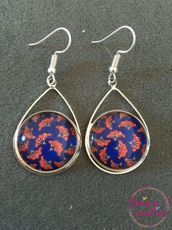 Boucles triangle Eventails bleu marine et bordeaux