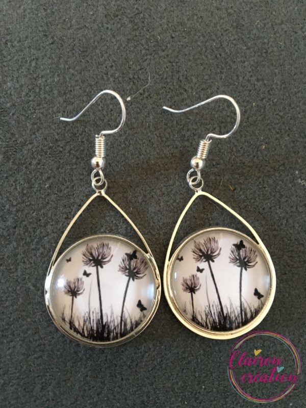 Boucles triangle Pissenlits Noir et blanc