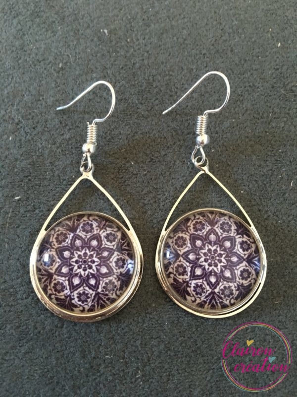 Boucles triangle Mandala Noir / Gris et Blanc