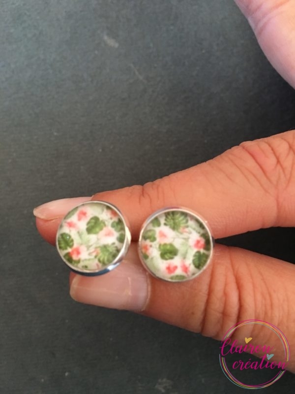 Puces d'oreilles Motif tropical vert