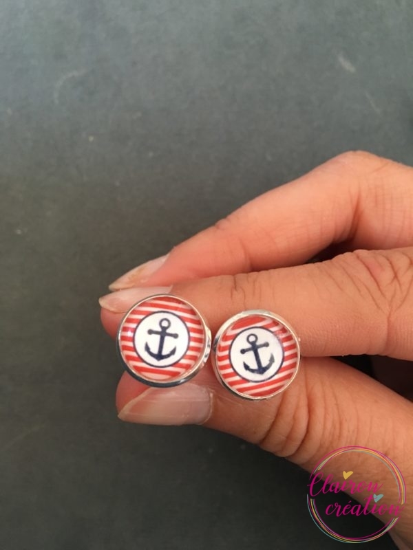 Puces d'oreilles Ancre Marine sur Rayures