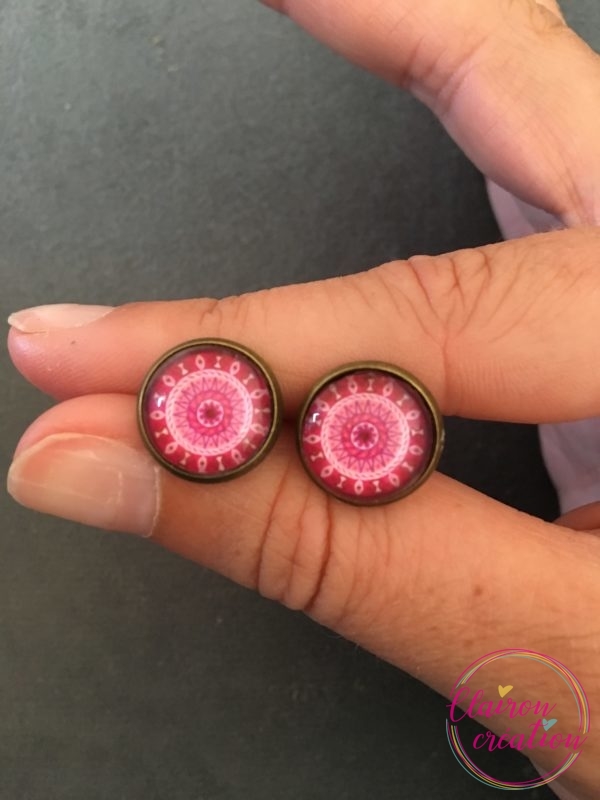 Puces d'oreilles Mandala Rose