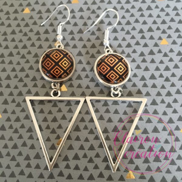 Boucles pendantes motif NOIR et OR