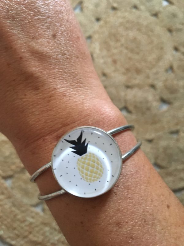 Manchette motif Ananas noir et Or