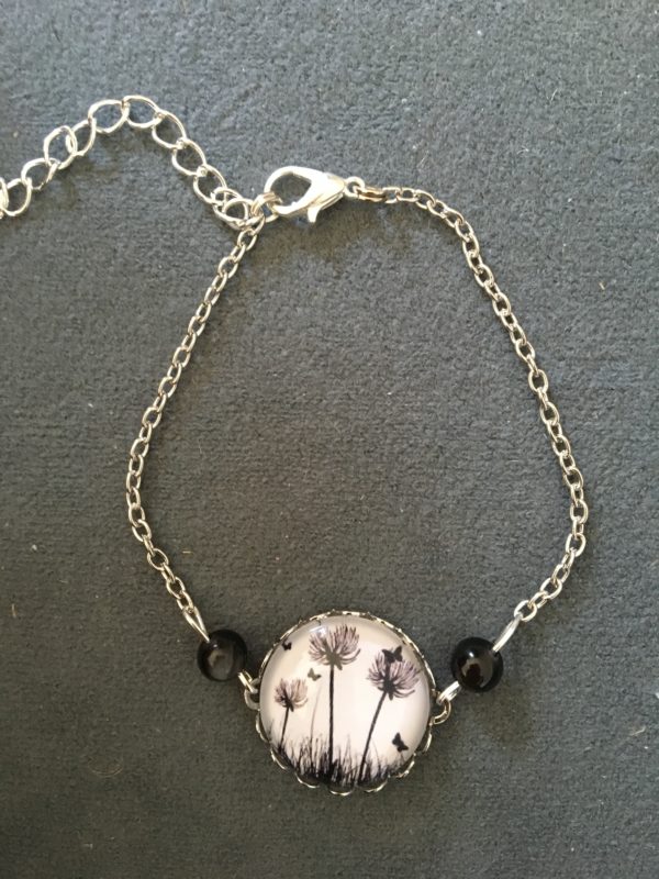Bracelet motif Pissenlit noir et blanc