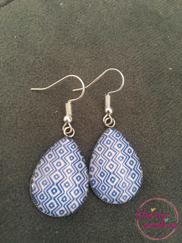 Boucles goutte motif Géométrique Bleu