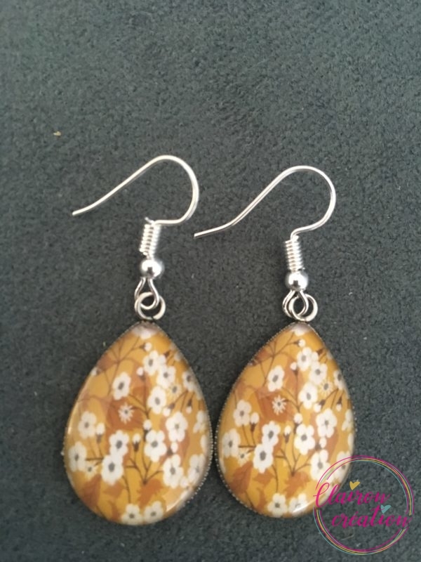 Boucles goutte motif liberty moutarde