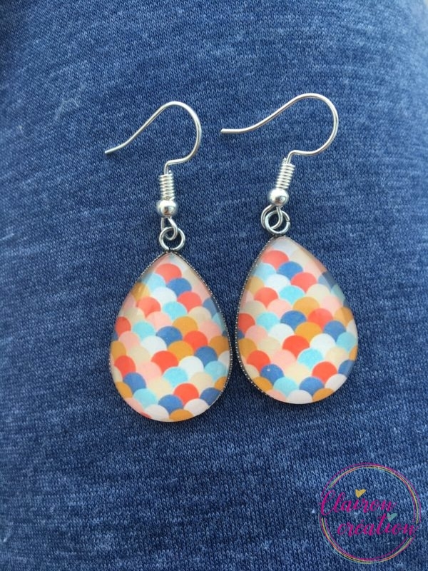 Motif Éventail orange et bleu