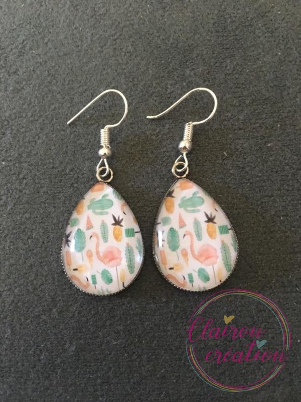 Boucles goutte Cactus Flamant Ananas