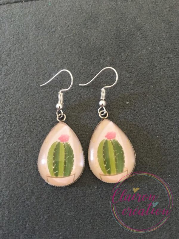 Boucles goutte Cactus fond rose pastel