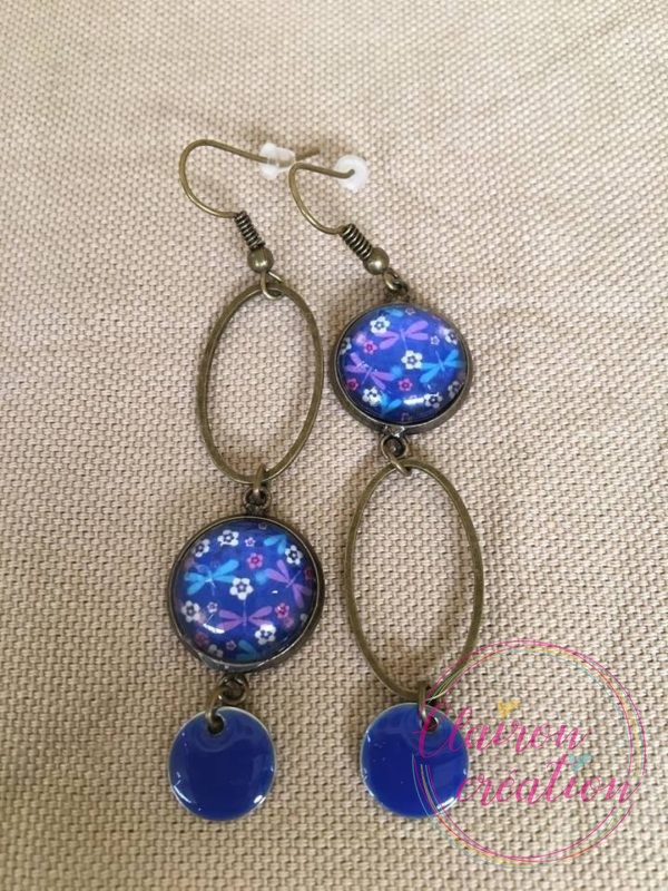 Boucles pendantes libellules fond bleu