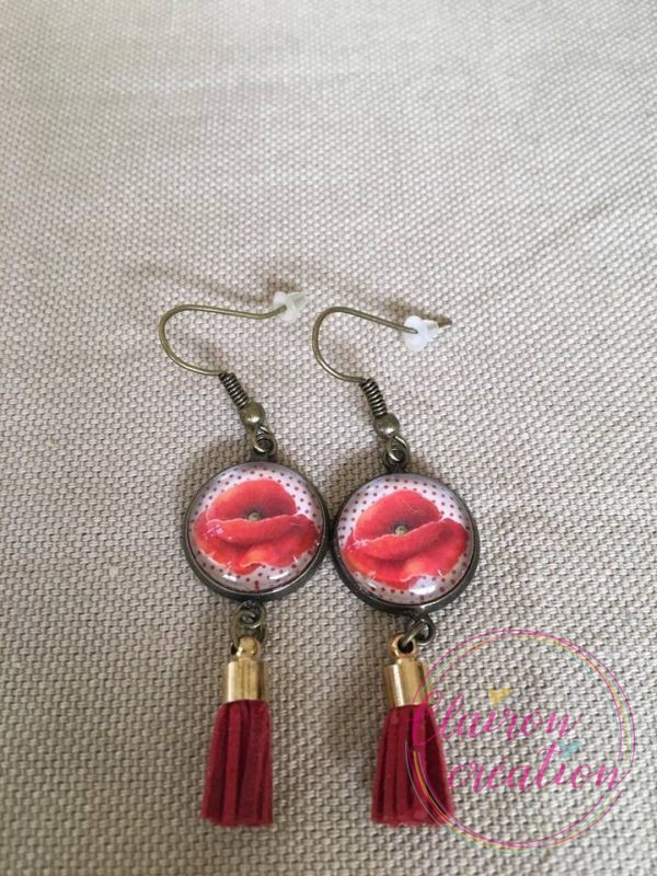 Boucles pompon coquelicots rouge