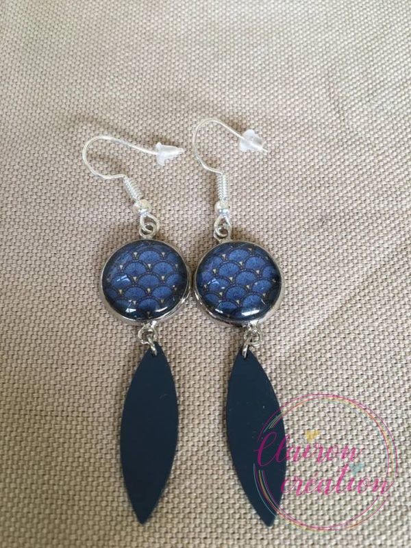 Boucles pendantes éventails bleu