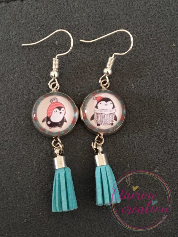 Boucles pompon Pingouins de Noël
