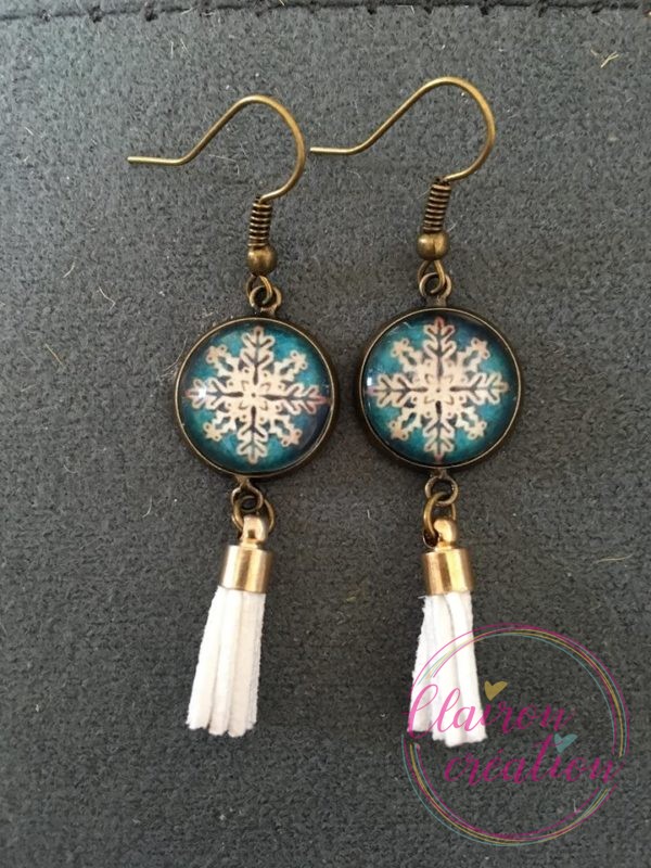 Boucles pompon Noël Flocons de Neige
