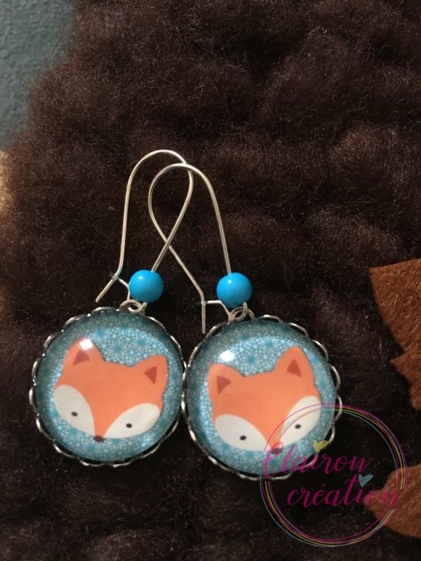 Boucles Pendantes Renard fond Bleu