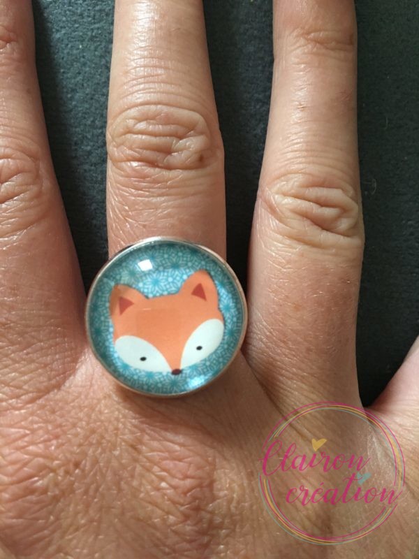 Bague Renard fond bleu
