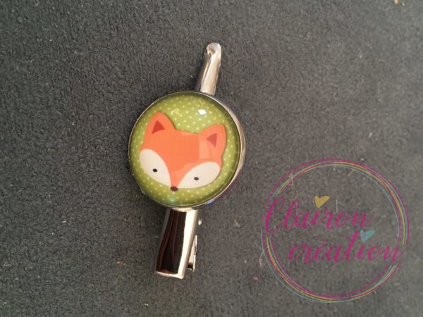 Barrette Renard fond vert