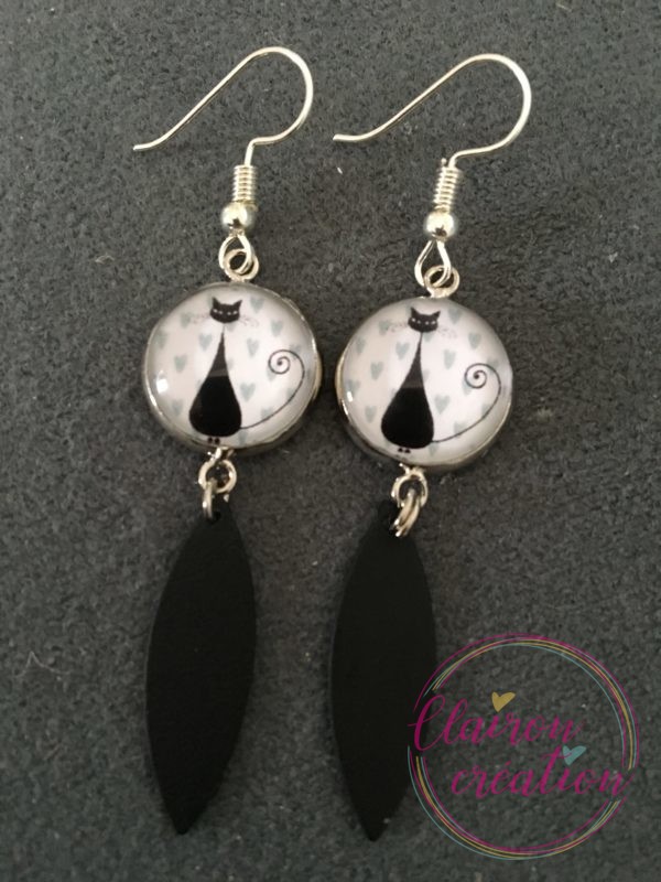 Boucles pendantes chat noir