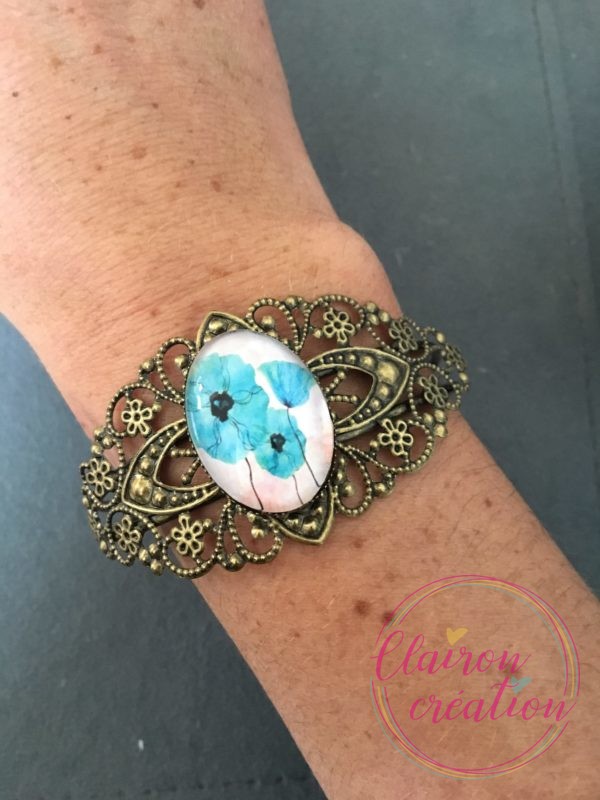 Manchette motif Coquelicots Bleu Turquoise