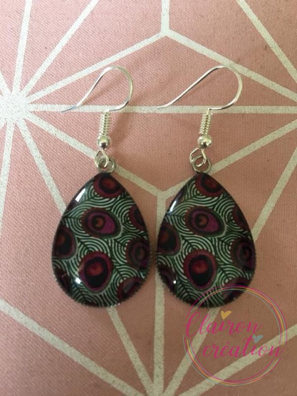 Boucles goutte Plumes de Paon
