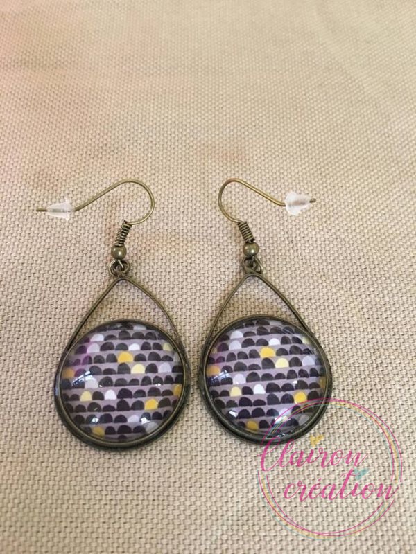 Boucles triangle motifs pois noir jaune blanc