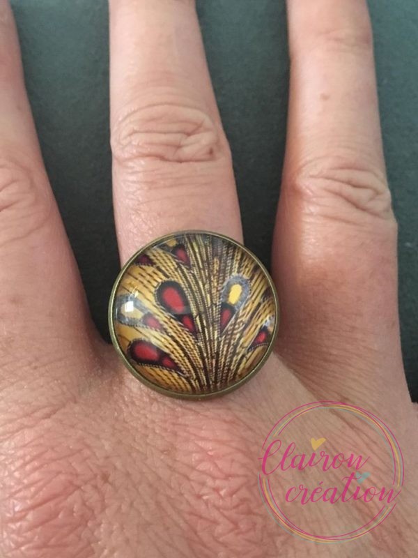 Bague plumes jaune rouge